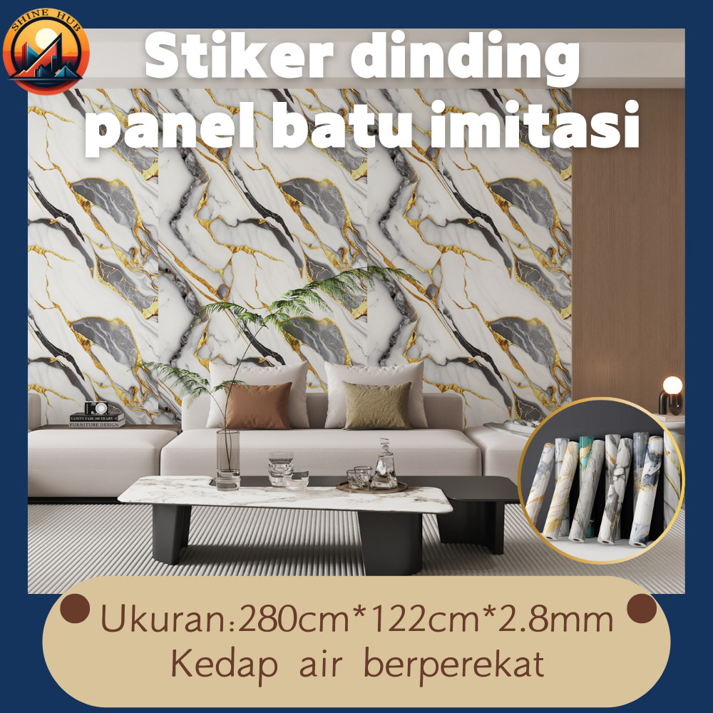 Stiker Dinding Vinyl Pola Marmer Emas 1,2x2,8 Meter, Tebal 2,8 mm untuk Segala Kebutuhan
