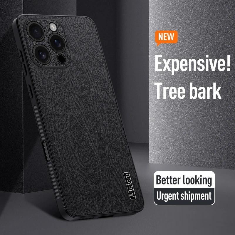 Casing HP iPhone 16 15 14 Pro Max Plus 13 Pro Max XS Max XR Matte Pohon tekstur kayu penuh pelindung
