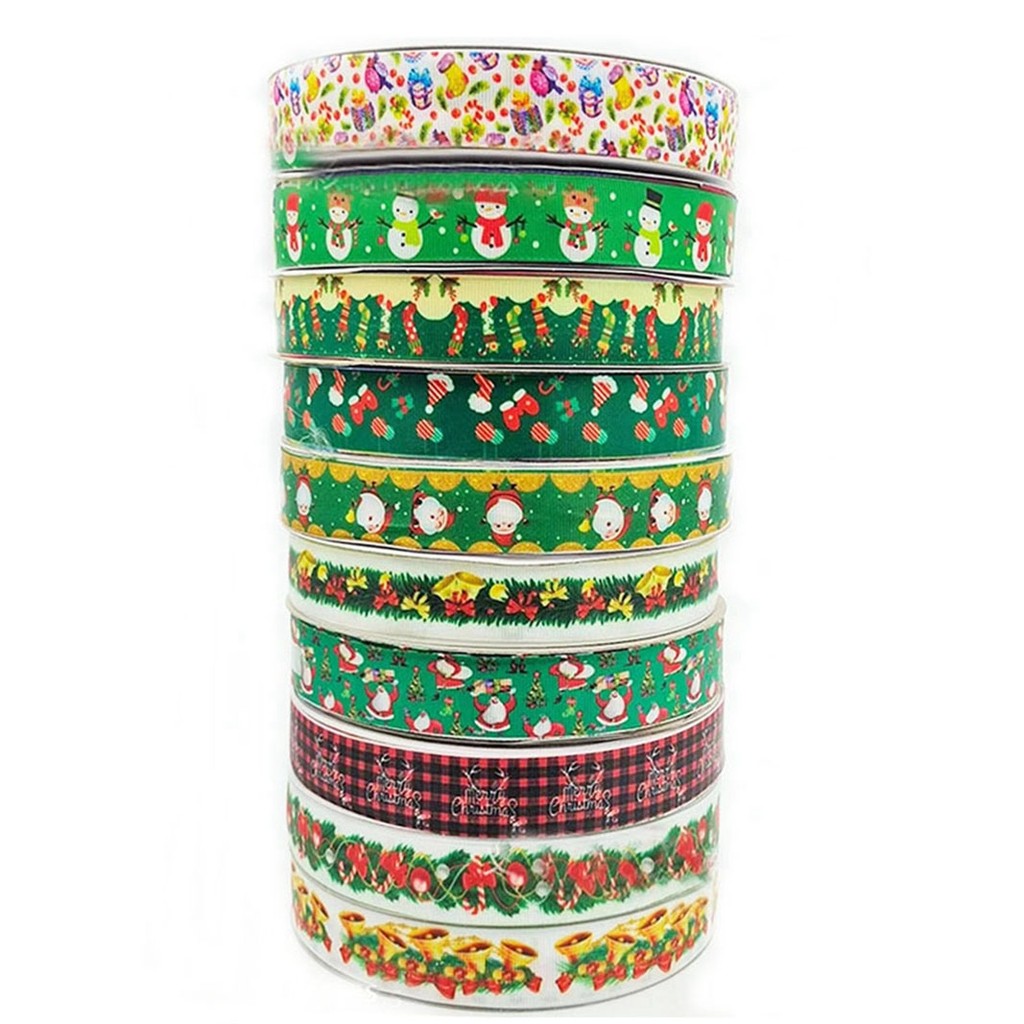 

50yards 25MM Heat Transfer Printed Christmas Series Grosgrain Ribbon Welcome Custom designs