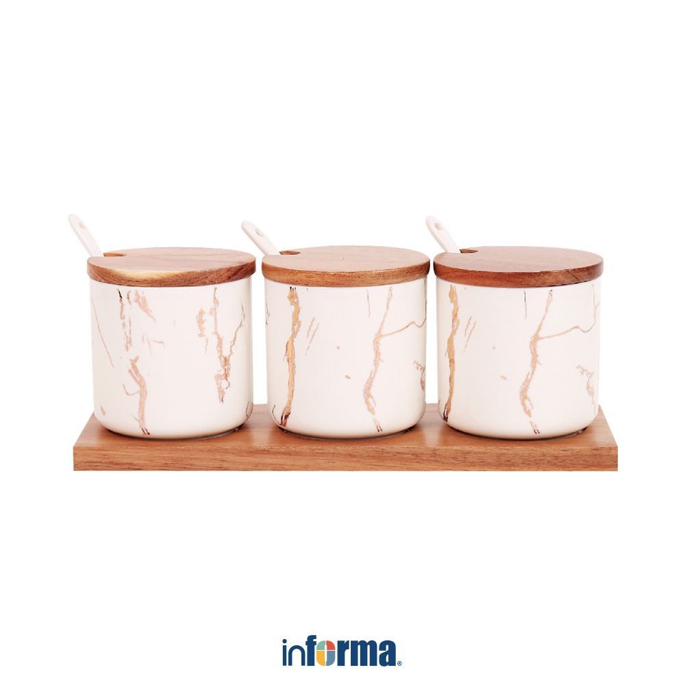 Informa Appetite Set 4 Pcs Tempat Bumbu Dapur Dengan Nampan - Gold Spice Jar Tempat Penyimpanan Bumb
