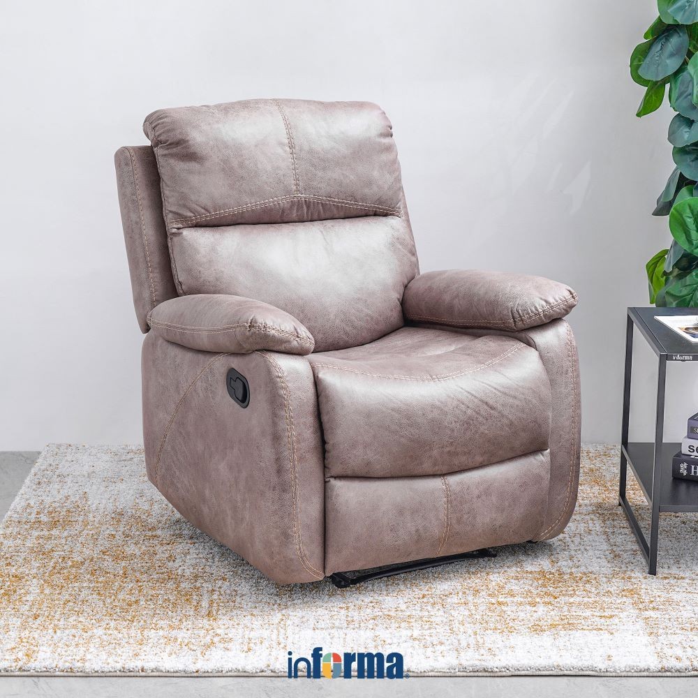 Informa Nathan Sofa Recliner Fabric 1 Seater - Cokelat Tempat Duduk Rebahan Sofa Santai Ruang Tamu R