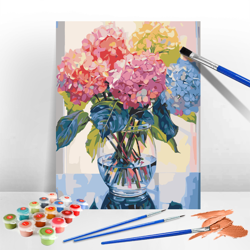 

Huacan DIY Kits Painting by Numbers Flower Colorful Creative Hobbies Coloring by Number Hydrangea Drawing Vase Personalized Gift