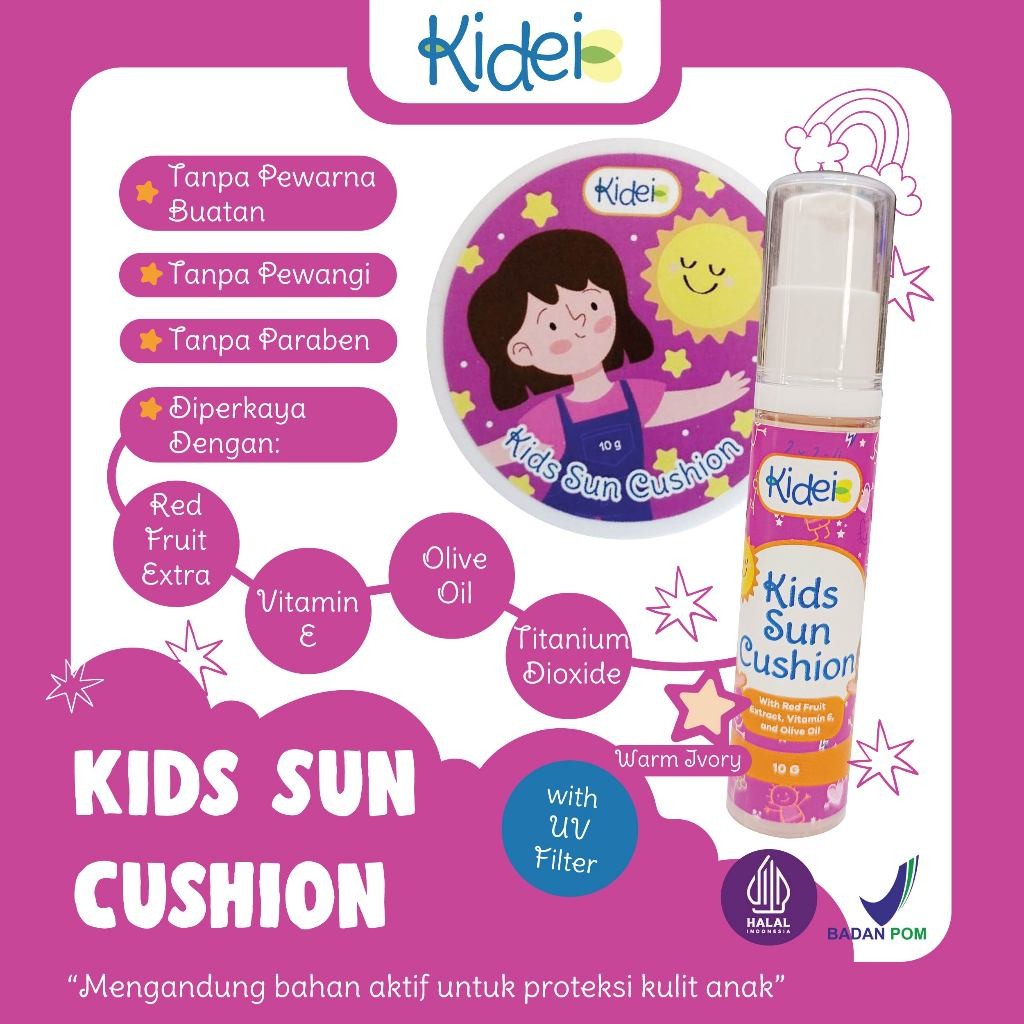 [BPOM] KIDEI  Kids Sun Cushion - Cushion Foundation Bedak Anak Dengan UV Filter