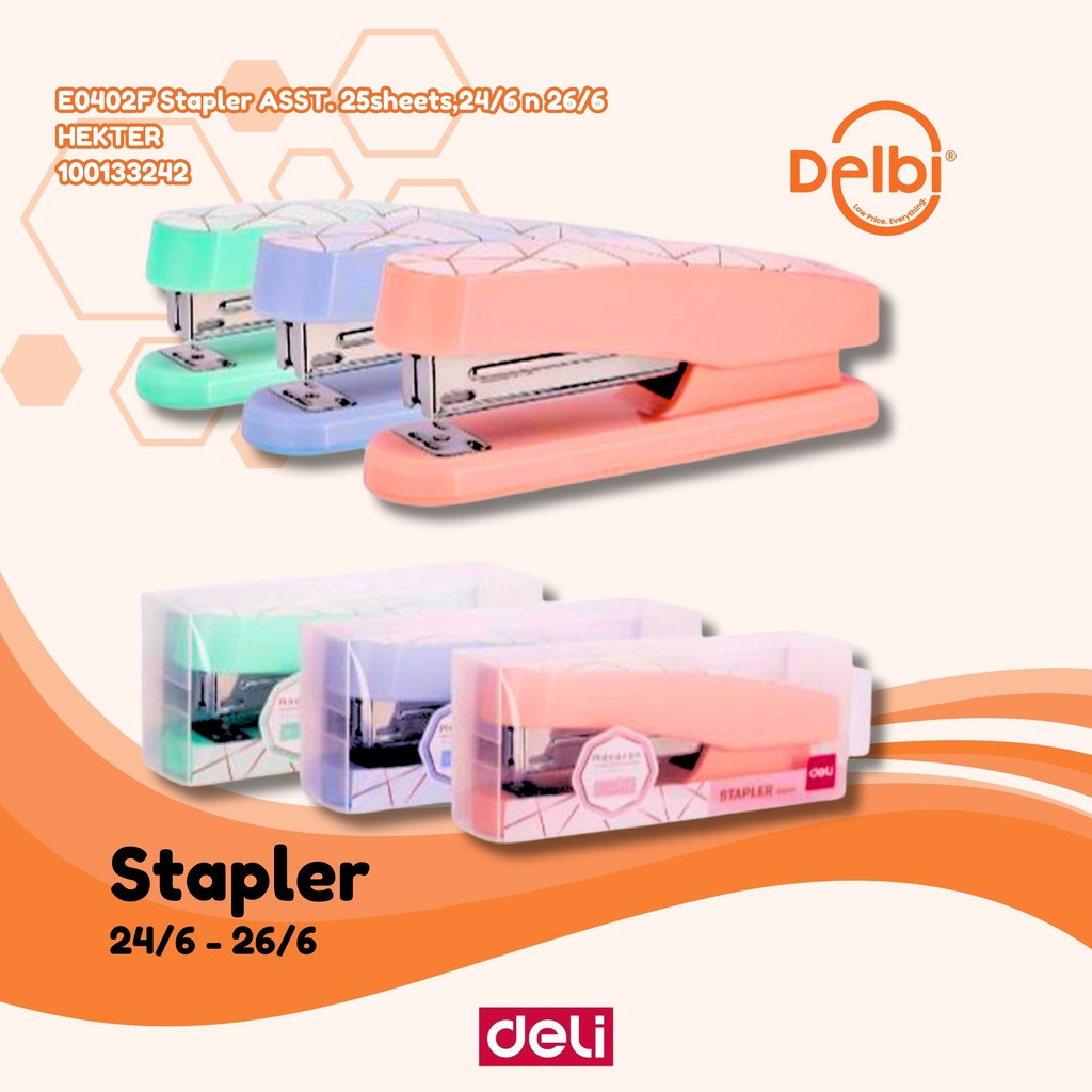 

DELI - Stapler E0402F Macaron E0402F Stapler ASST. 25sheets,24/6 n 26/6 HEKTER BX12