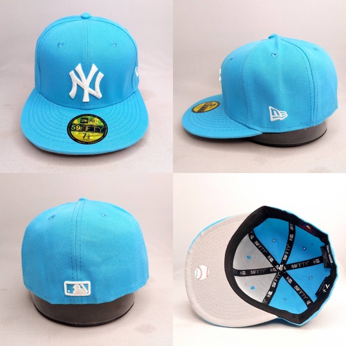 TOPI FITTED NY YANKEES BIRU LOGO PUTIH - 7 3/4