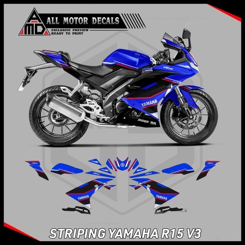 Sticker Yamaha R15 V3 Grafis / Striping Motor R15 Versi Ke 3 / Decal Stiker Variasi R15 V3 Custom Ak