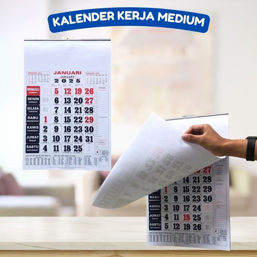 

Kalender Dinding Medium Calender Tahun 2025 Ukuran Medium ( 48 x 32 Cm) TH25 703 Calender Kerja 12 Lembar Per 1 Bulan - SHESB