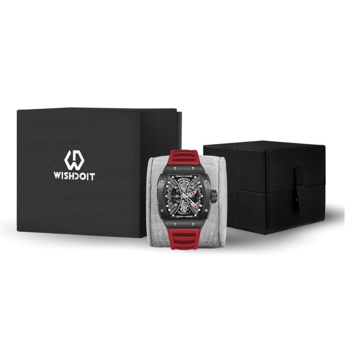 WISHDOIT Skeleton Hourglass-Black Watch (Red Strap)