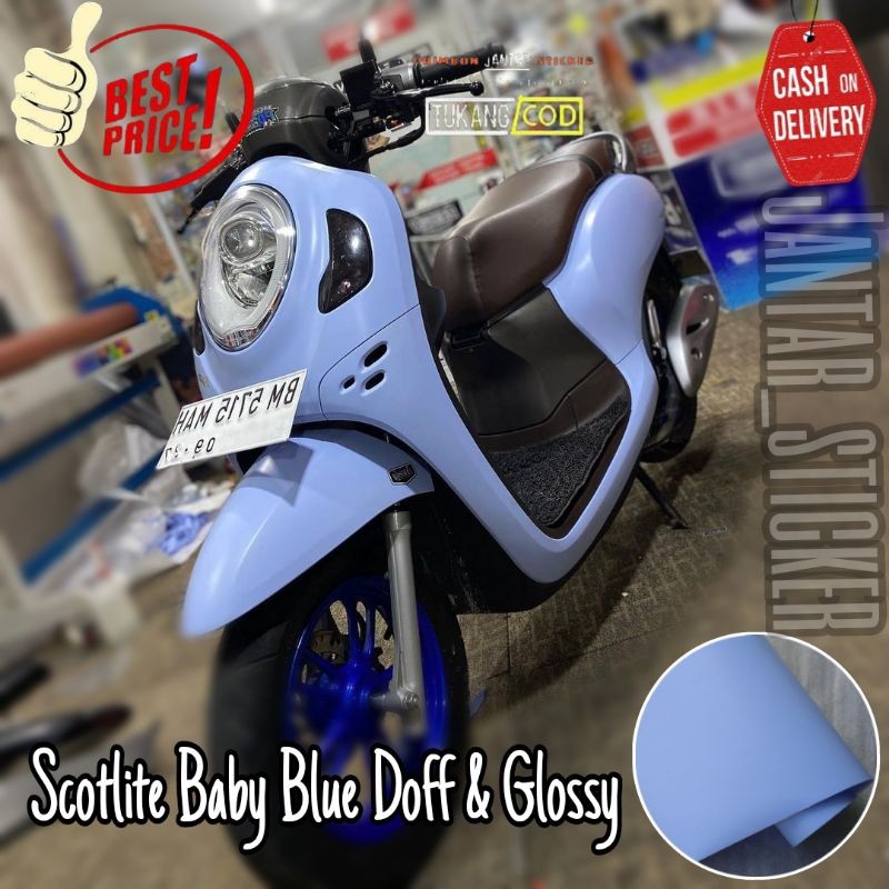 Sticker Scotlite Baby Blue Pastel Glossy dan Doff Stiker Skotlet Motor Biru Langit Pastel Skotlet Ic