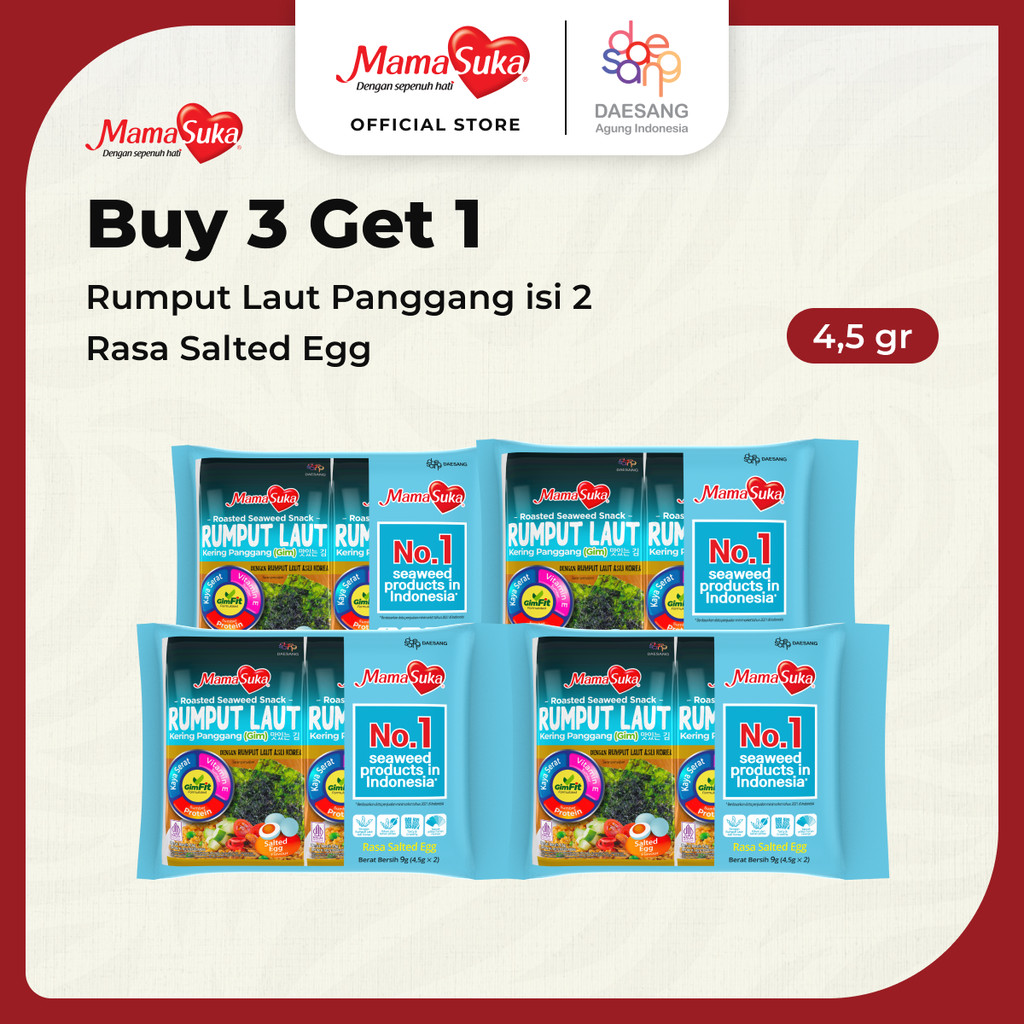 

Buy 3 Get 1 MamaSuka - Rumput Laut Panggang Salted Egg Isi 2