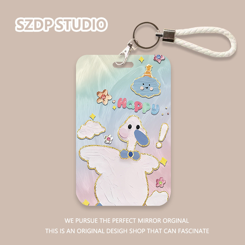 

ID CARD Pola bunga dicat kartun Korea, penutup pelindung gantungan kunci all-in-one kawaii lucu penutup pelindung kartu bank kartu ID penutup pelindung kartu bus
