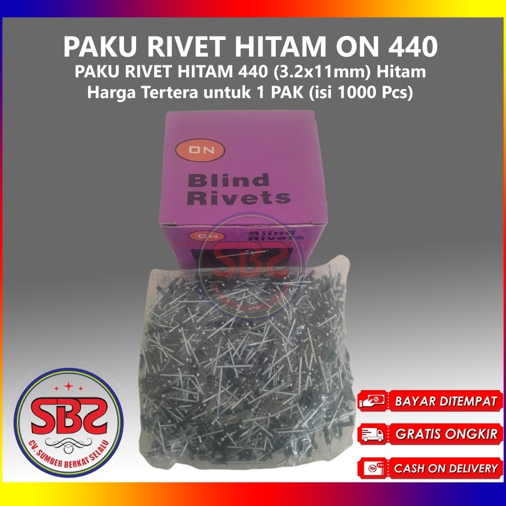 ON Paku Rivet 440 HITAM 1 Box Isi 1000pcs HITAM - Paku Rivet Hitam / Black