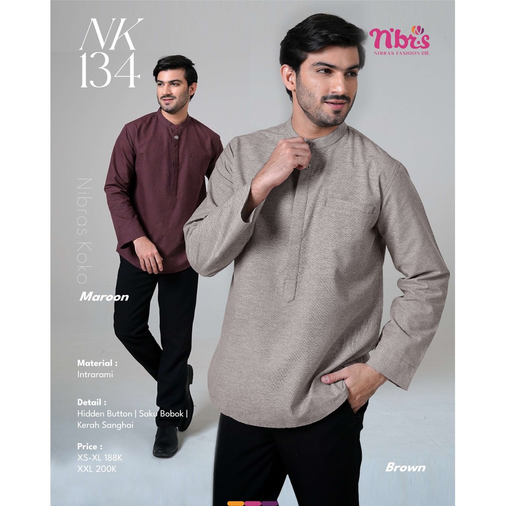 Jimad Nibras Collection - Nibras Kemeja Maroon Pria Lengan Panjang / Baju Kemeja Koko Pria Lengan Pa