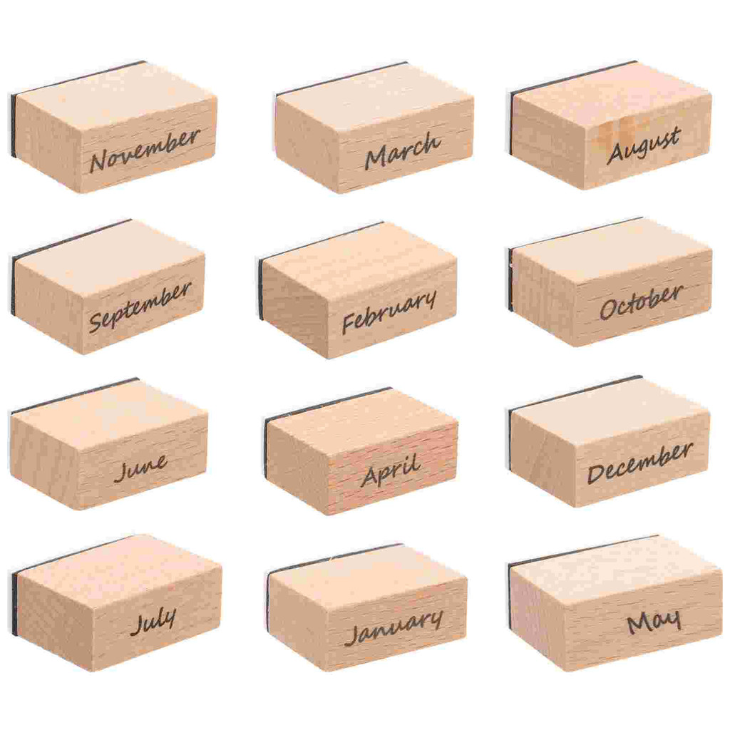 

Wooden Stamp Set Vintage Decor Monthly Seal Stamps DIY Craft Number 12 Months Rubber