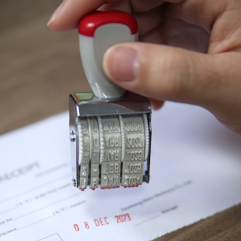 

Red black date stamp, office stamp, rotary stamp, office delivery and receipt accounting red stamp with printing table