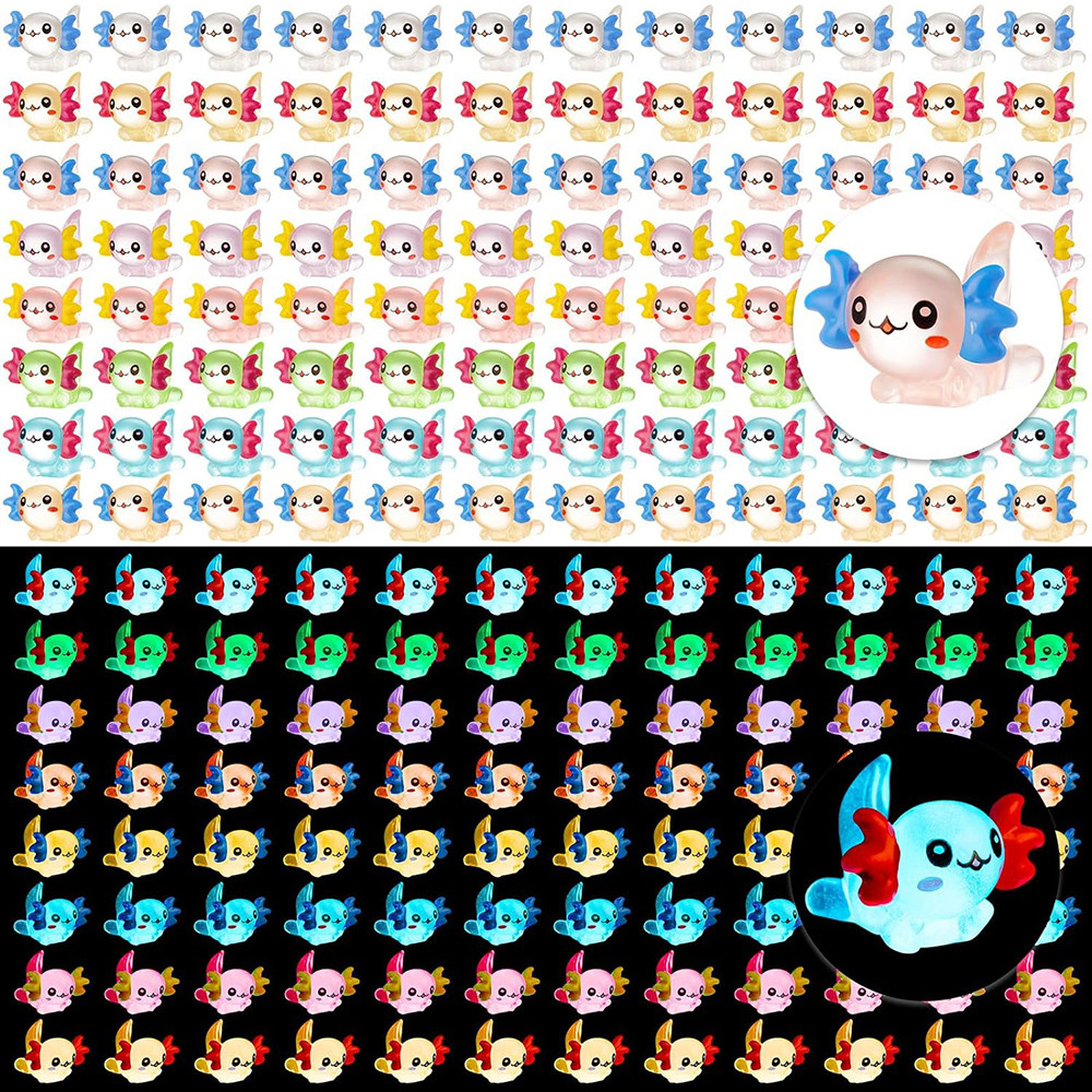 96Pcs Luminous Mini Resin Axolotl Miniature Axolotl Figurine Tiny Axolotl Ornament for Garden Landsc