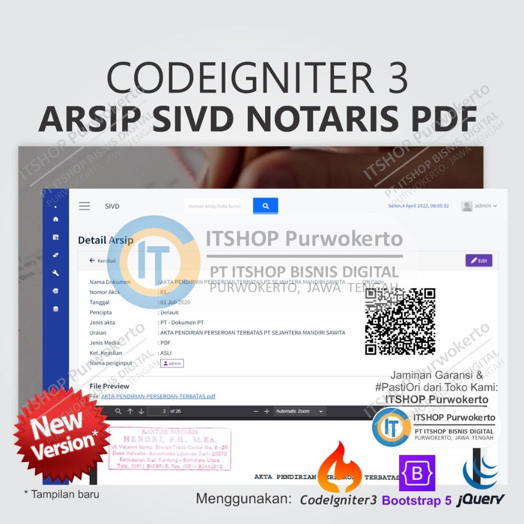 Source Code Aplikasi Web SIVD NOTARIS PDF Viewer QR Code CodeIgniter