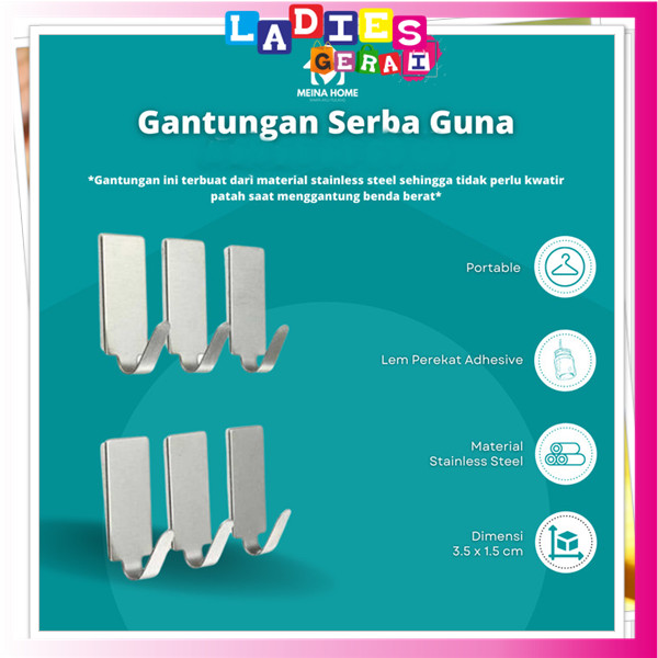 Gantungan Tempel Stainless Hook Dinding / Gantungan Tempel Serbaguna