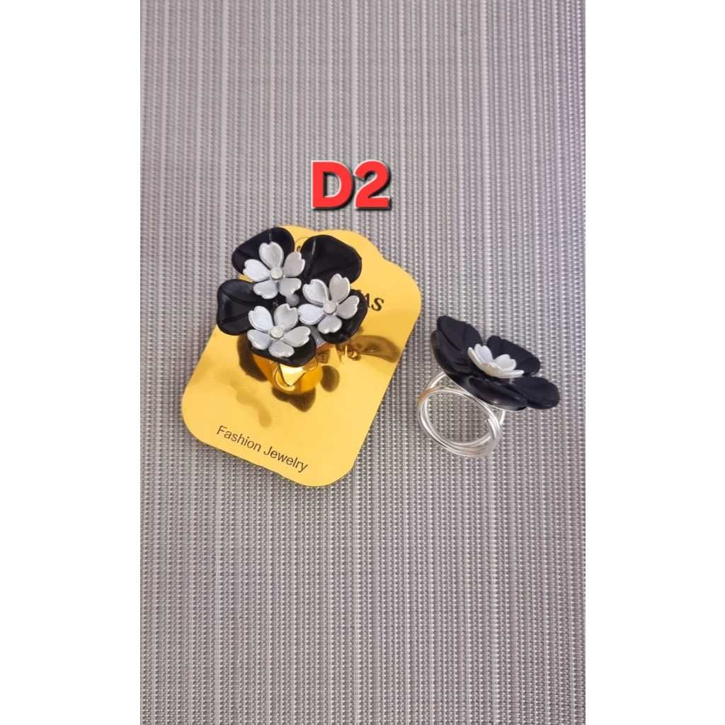 Ring Hijab  Motif Kelopak Hitam Bunga Melati - Ring Kerudung Motif Kelopak Hitam Bunga Melati - Ring