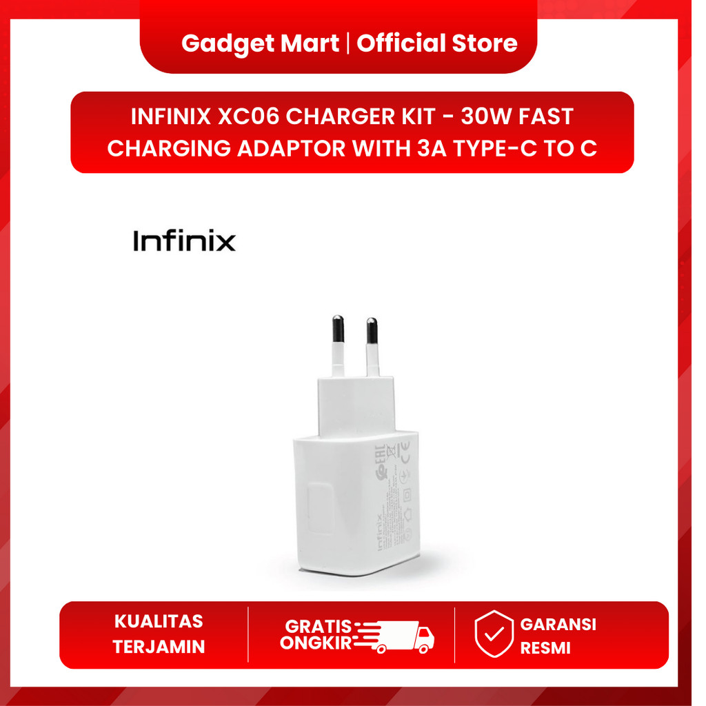 Infinix XC06 Charger Kit - 30W Fast Charging Adaptor with 3A Type-C to C
