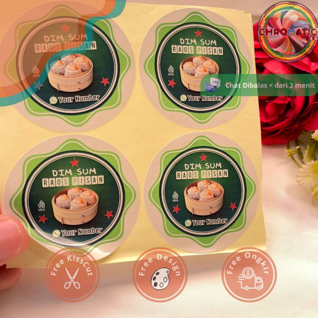 

chromatic Sticker Print Label Makanan Dimsum Stiker Edisi Dim Sum Bentuk Bulat Chromo Uk.Kecil 2-4
