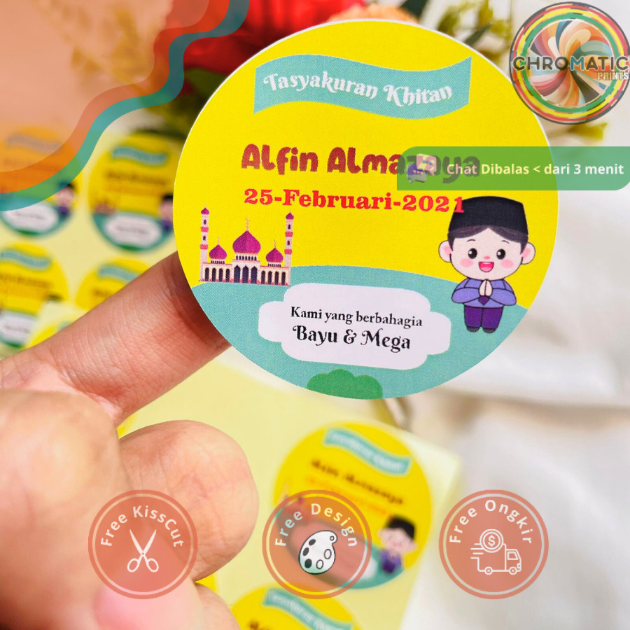 

chromatic 2-6 STIKER sunatan free desain bahan chromo sticker bulat tasykuran khitanan