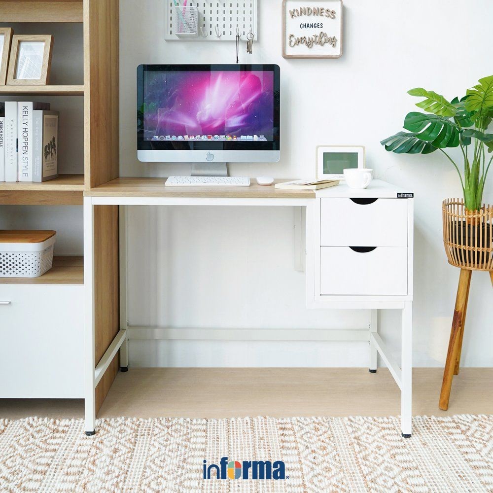 Informa Guini Meja Kantor - Putih Office Table Furnitur Kantor Meja Kerja Belajar Minimalis Serbagun