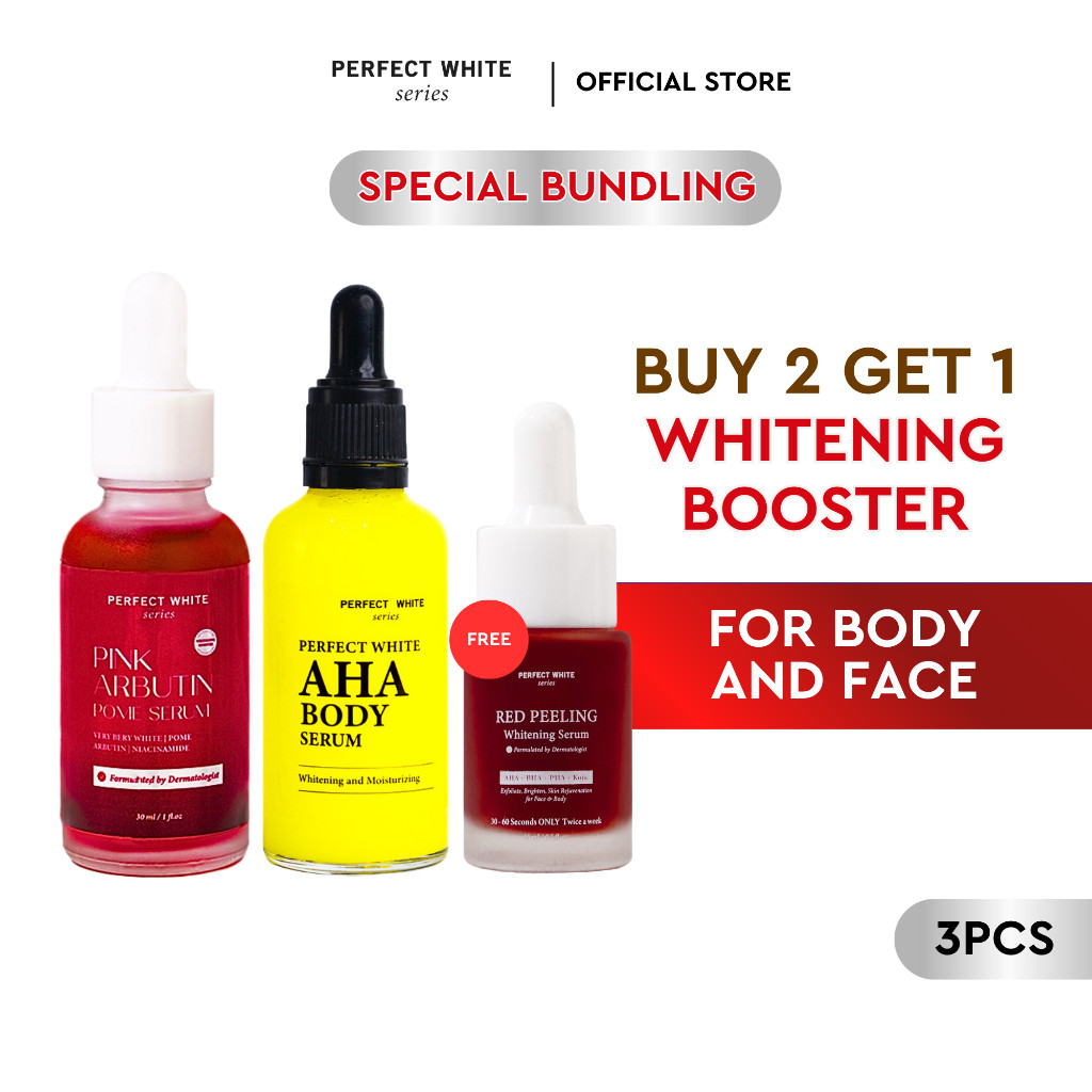 PERFECT WHITE AHA Body Serum 50ml + Pink Arbutin Pome Serum 30ml [Free Red Peeling 15ml]