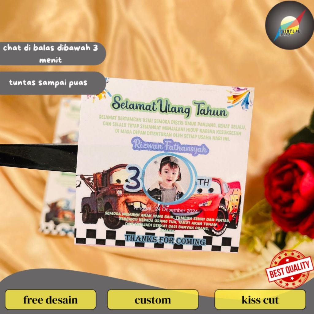 

PrintLab 5-8 Sticker Ulang Tahun Anak Bentuk Kotak Stiker Undangan Ultah Happy Birthday Uk.Sedang