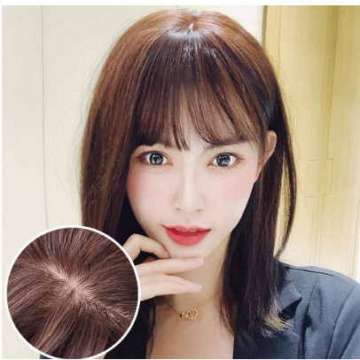 Clip-On Hair Topper Wig Human  Hair Clip Rambut Palsu Wanita - black, 25cm