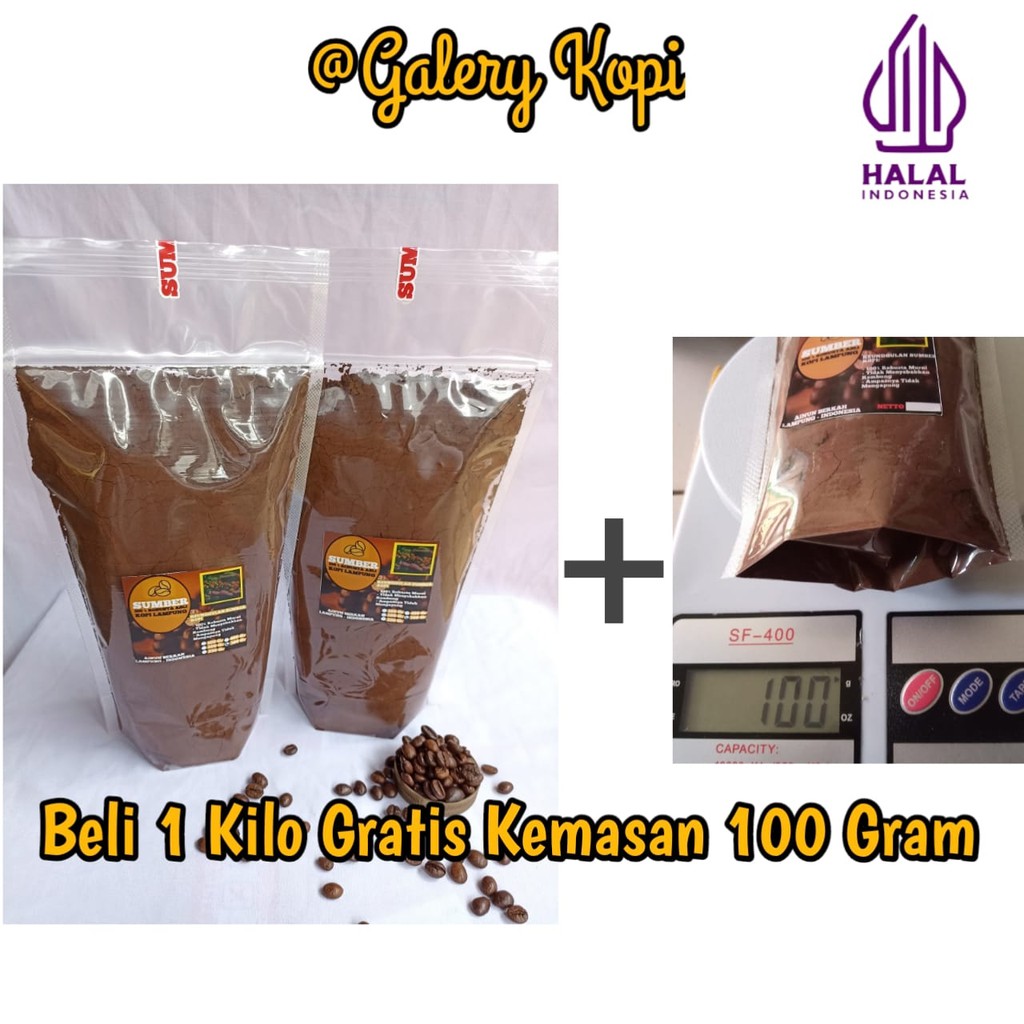 

Kopi Lampung Robusta Kemasan 1 KILO BONUS 100 Gram Kopi BUBUK