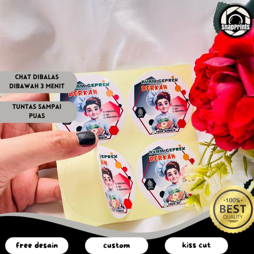 

SP 2-4 Ready Stiker Makanan Ayam Geprek Label Box Kardus Catering Sticker Fried Chiken Free Desain