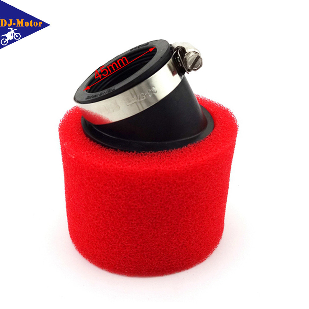 DJ-Motor Red 45mm Angled Double Foam Pod Air Filter For 125cc 140cc 150cc Pit Dirt Bikes Pitmotard