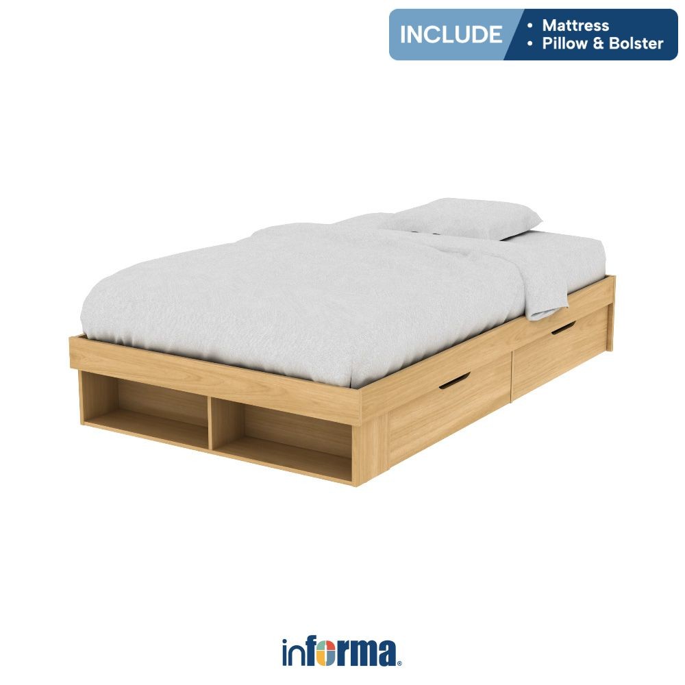 Informa 120x200 cm Gio Tempat Tidur Anak Dengan Matras - Cokelat Oak Bed Ranjang Kasur Perabot Tidur