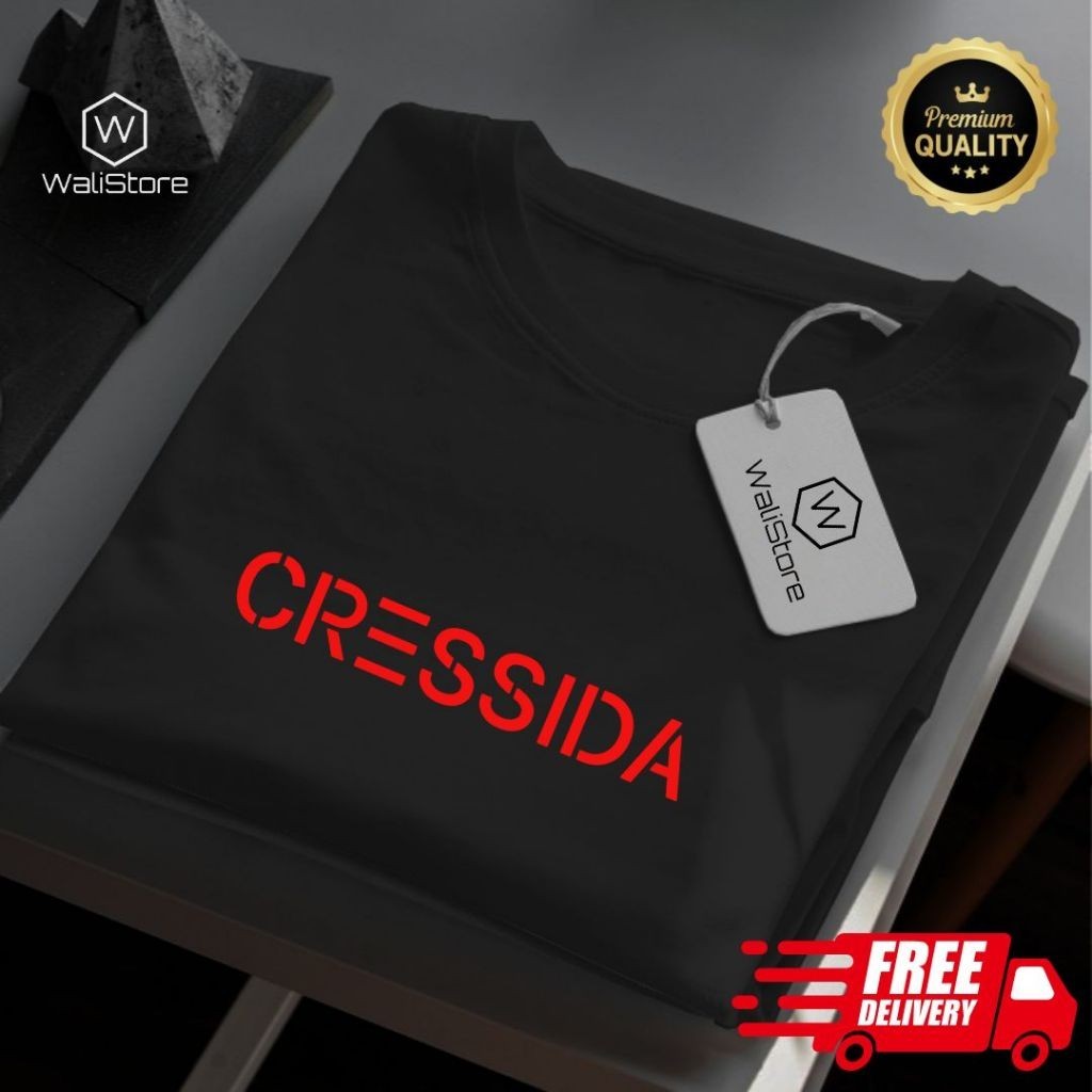 Promo Kaos Distro Cressida T-shirt Wanita Pria Merah logo Atasan Casual 100% Cotton 20S ori