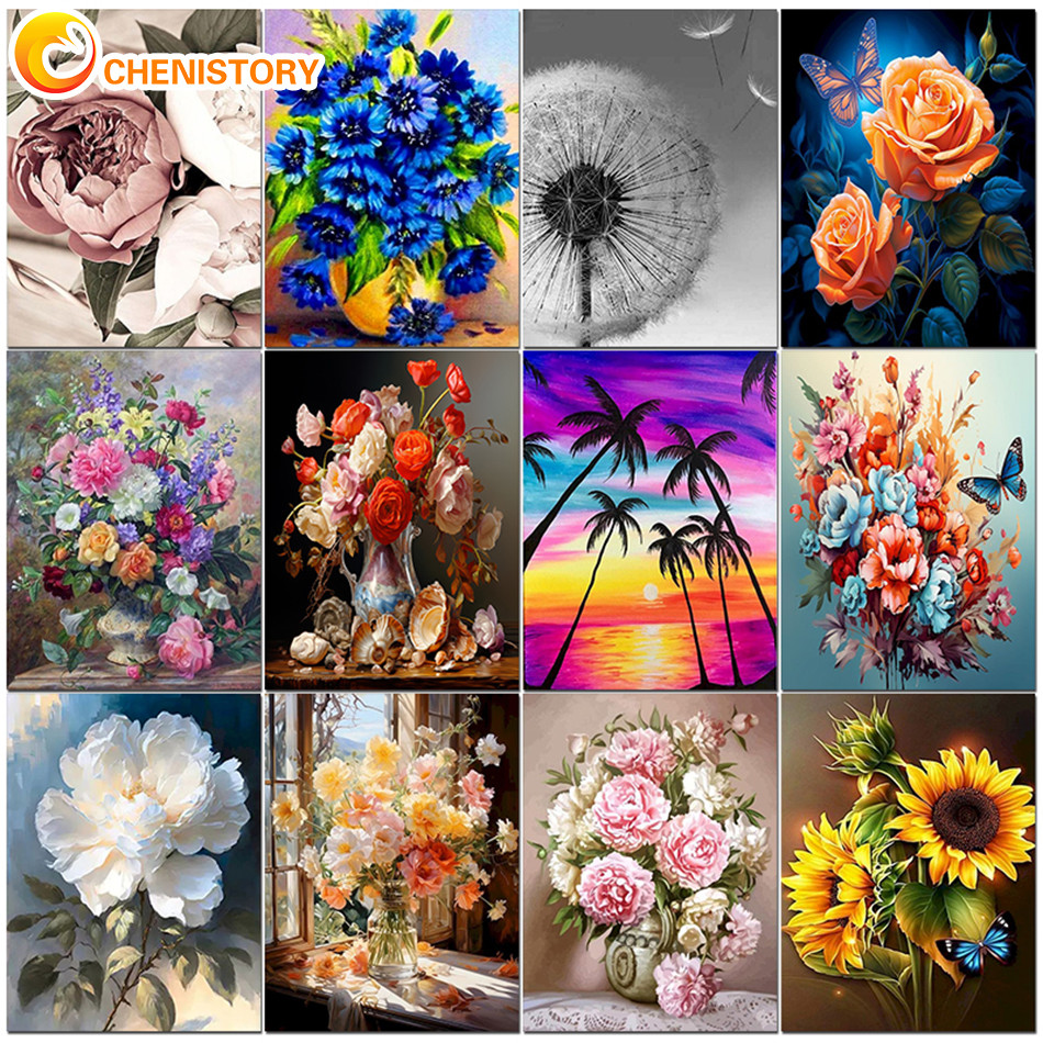 

PhotoCustom Flower Coloring By Numbers Painting Set Acrylic Paints 40*50 Canvas Pictures Decorative Paintings Diy Crafts Gift