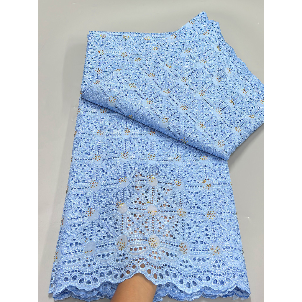 

African Cotton Lace Fabric 2024 High Quality French Net Stone Embroidered Nigeria Tulle Fabric 5 Yards For Sewing Clothing Dress