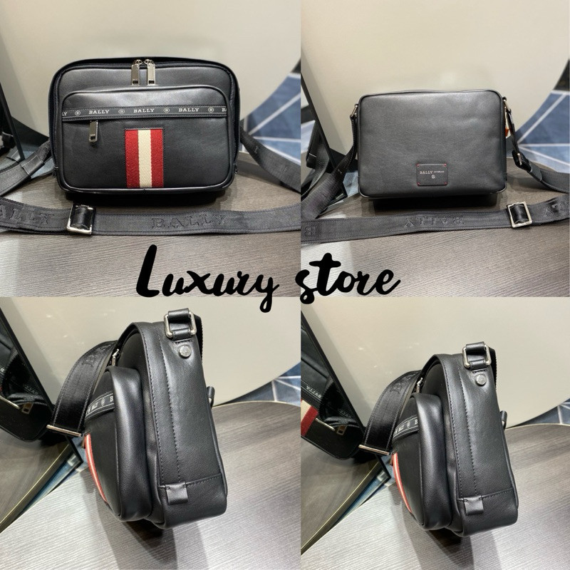 TAS BALLY LOGO STRIPE CROSSBODY BAG LEATHER AUTHENTIC