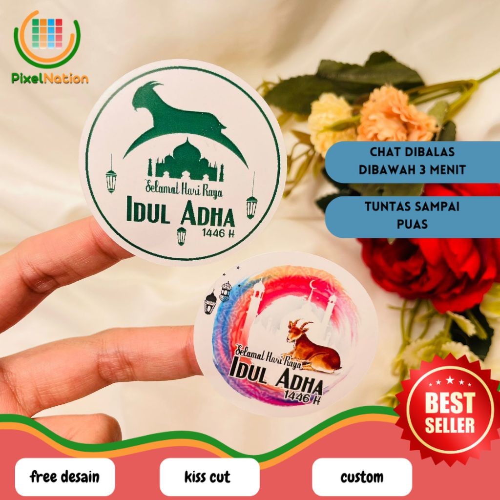 

PiNat 2-4 Sticker Hampers Eid Bulat Sticker Selamat Hari Raya Idul Adha Free Desain Custom