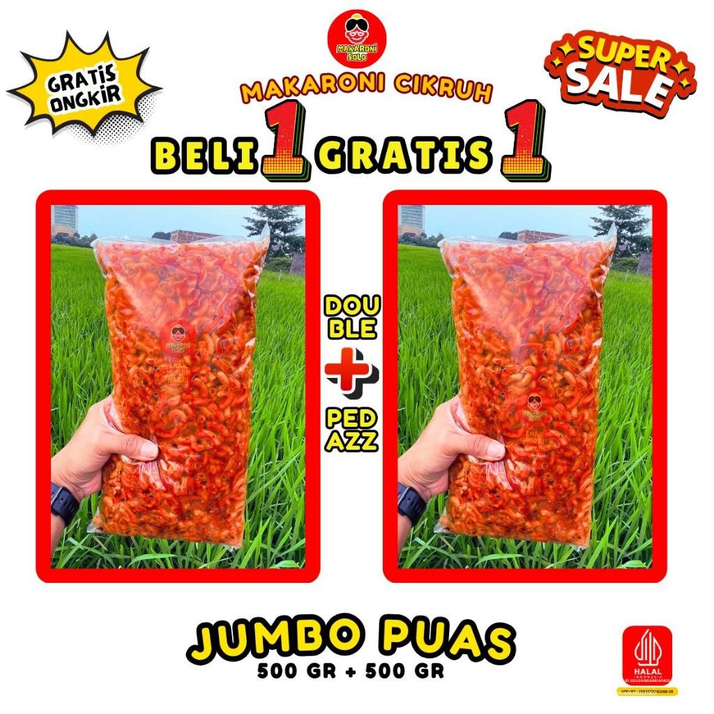 

Beli 1 Gratis 1 Makaroni Cikruh 500+500 GR Makaroni Solo Enak Gurih Pedas Daun Jeruk