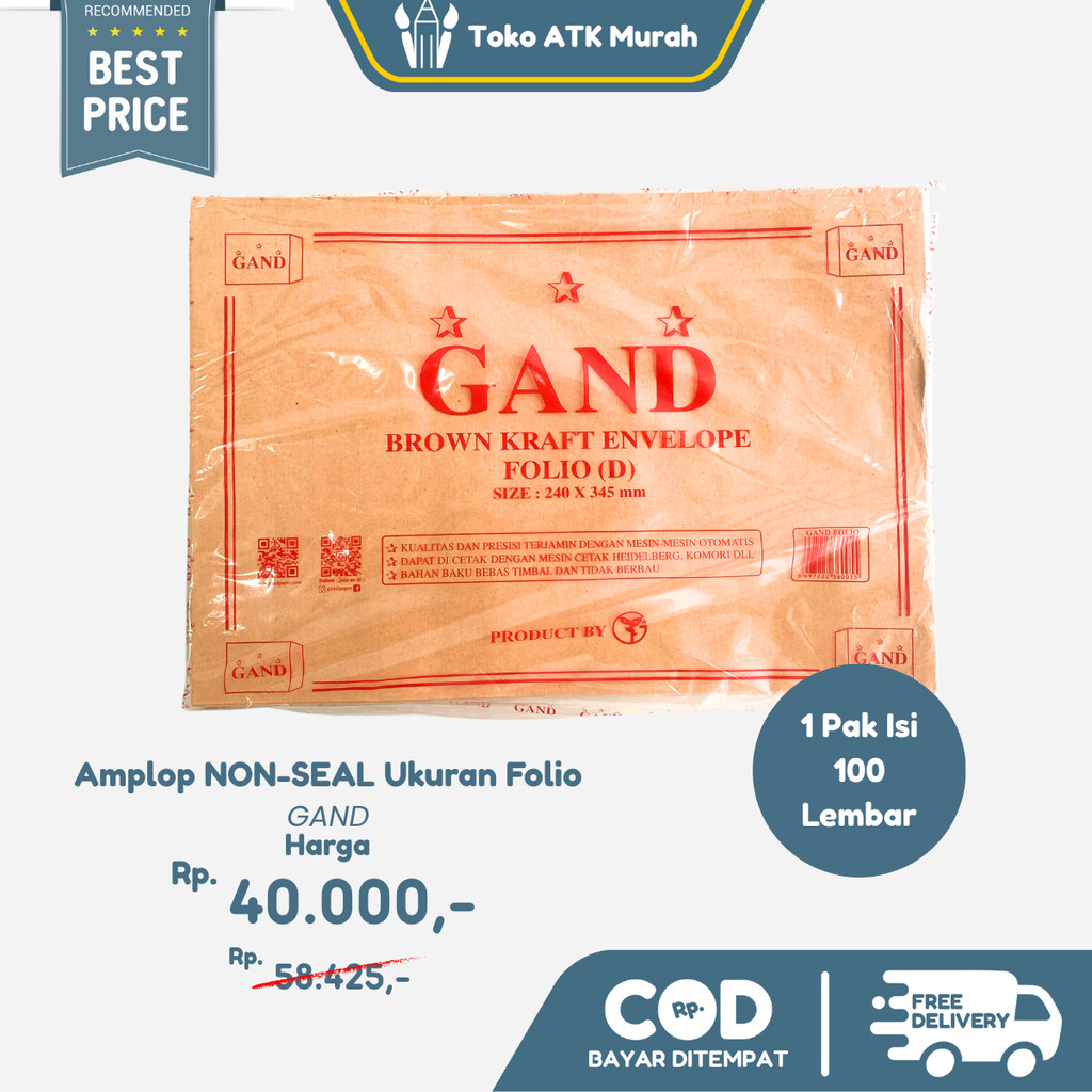 

Amplop / Map Coklat Ukuran Folio Non-Seal Gand
