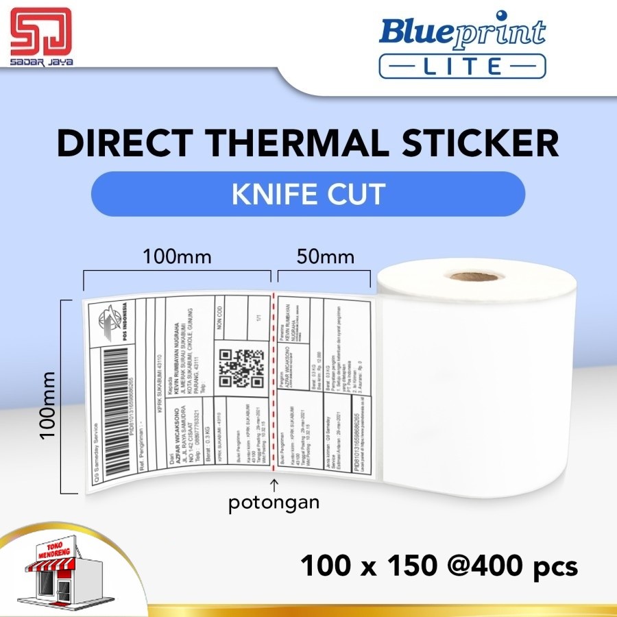 

Blueprint Lite Direct Thermal Sticker 100x150 Knife Cut Resi OlShop label A6 100 x 150 mm isi 400