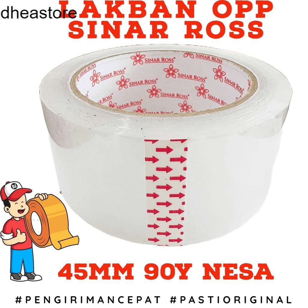 

Dheastore Lakban OPP SINAR ROSS Bening/Coklat 2 inch 45mm 90 Yard NESA PER 1 ROL