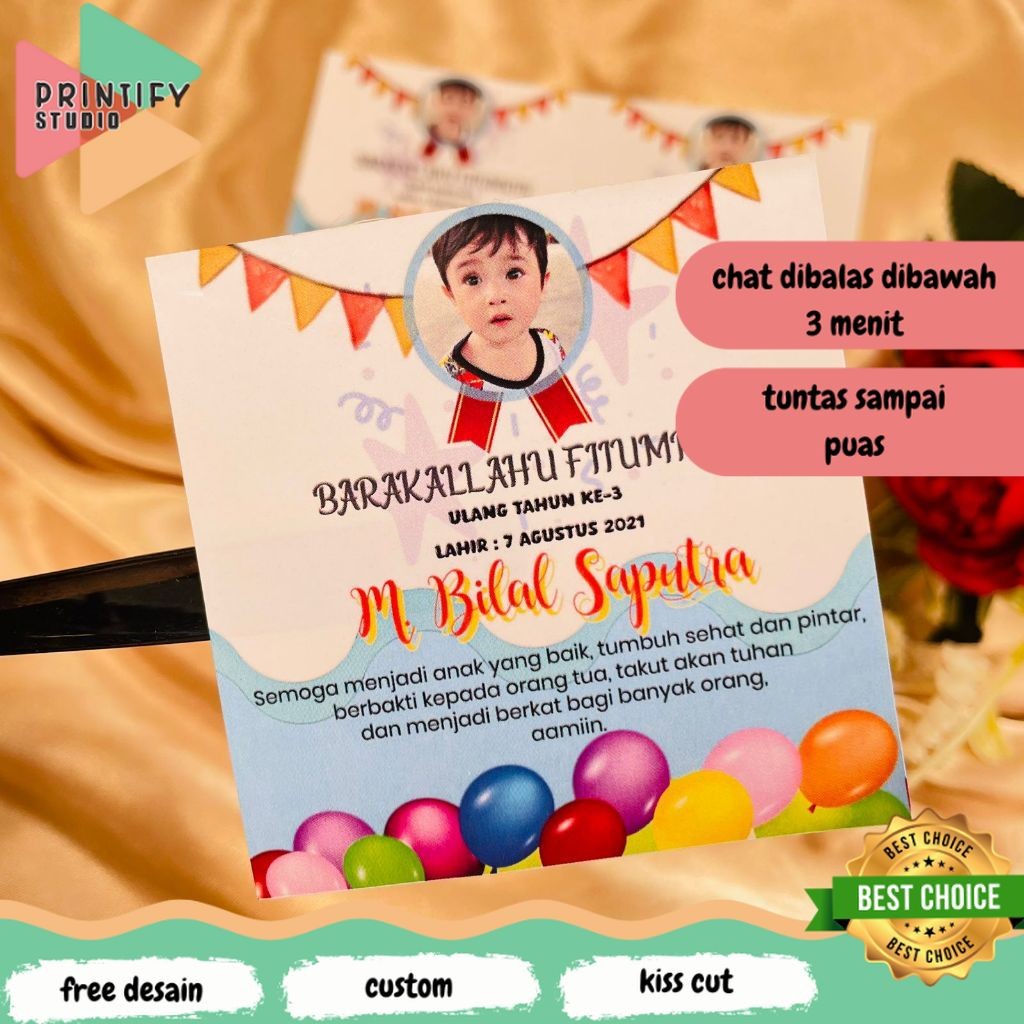 

Printify 9-15 Sticker Ulang Tahun Anak Bentuk Kotak Stiker Ultah Undangan Happy Birthday Uk.Besar