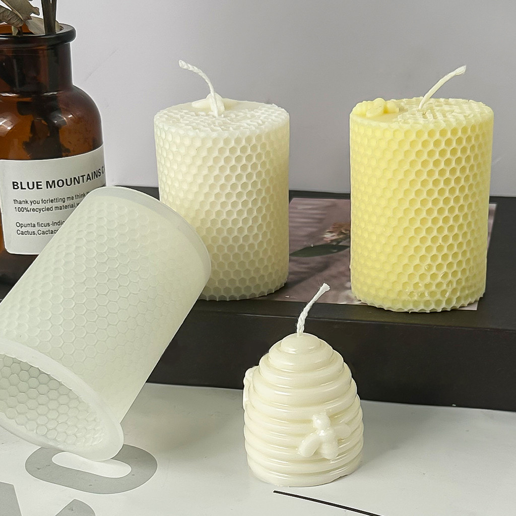 

3D Honeycomb Candle Silicone Molds Cylindrical Square Candle Making Supplies Bee Hive Beeswax Aromatherapy Soap Mould Home Decor