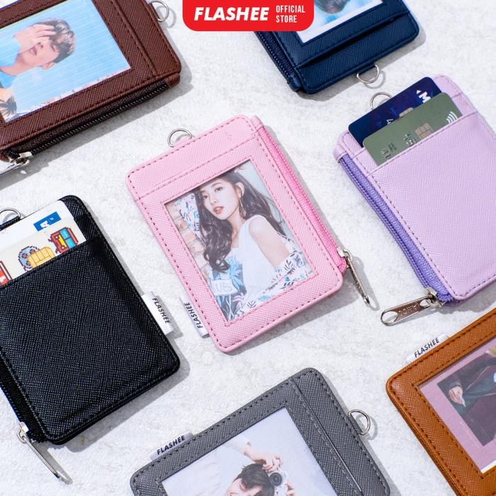 

New Collection Flashee Lanyard Resleting Name Tag Seleting ID Card Holder Plastik Zipper Kulit Termurah PU Leather Tali Lanyard NameTag - Pink