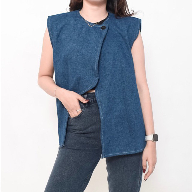 ZORA VEST / Vest outer Rompi Wanita/  Vest Denim wanita / Rompi Kancing samping Wanita