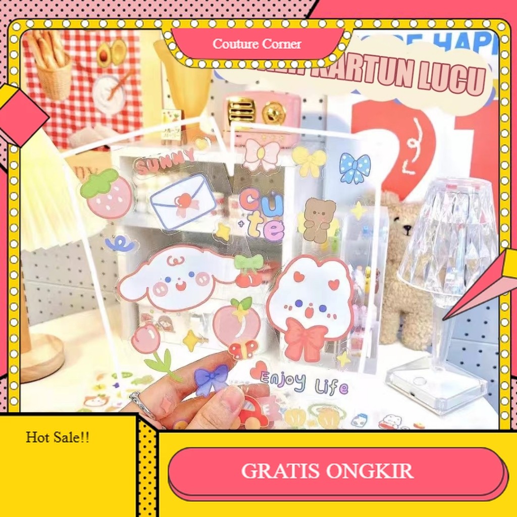 

【CORNER1】 SALE!! Sticker Lucu Stiker Motif Kartun 1 Lembar Dekorasi Handbook Sticker Termos Laptop HP