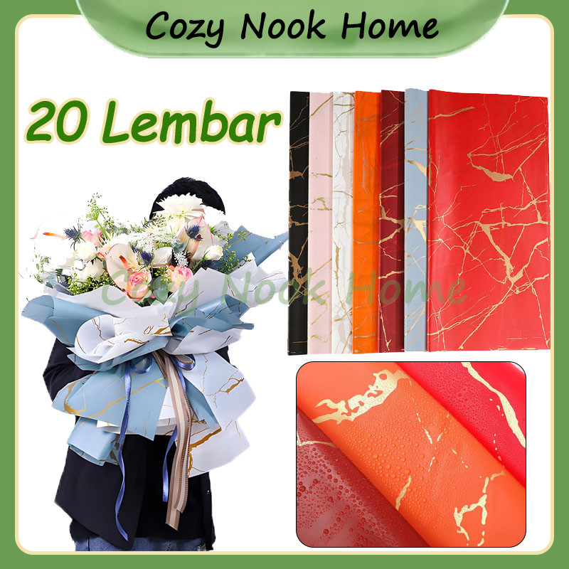 

20 Lembar Gold Marble Texture Cellophane / Flower Wrapping Marmer/ Kertas Buket