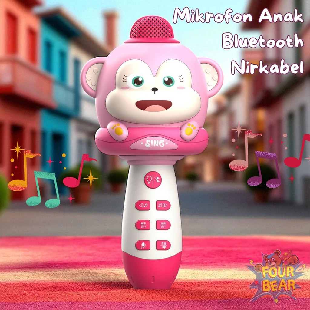 Mikrofon Multifungsi Anak Bluetooth Wireless Speaker Mainan Mikrofon Kartun Nyanyi Anak Perempuan